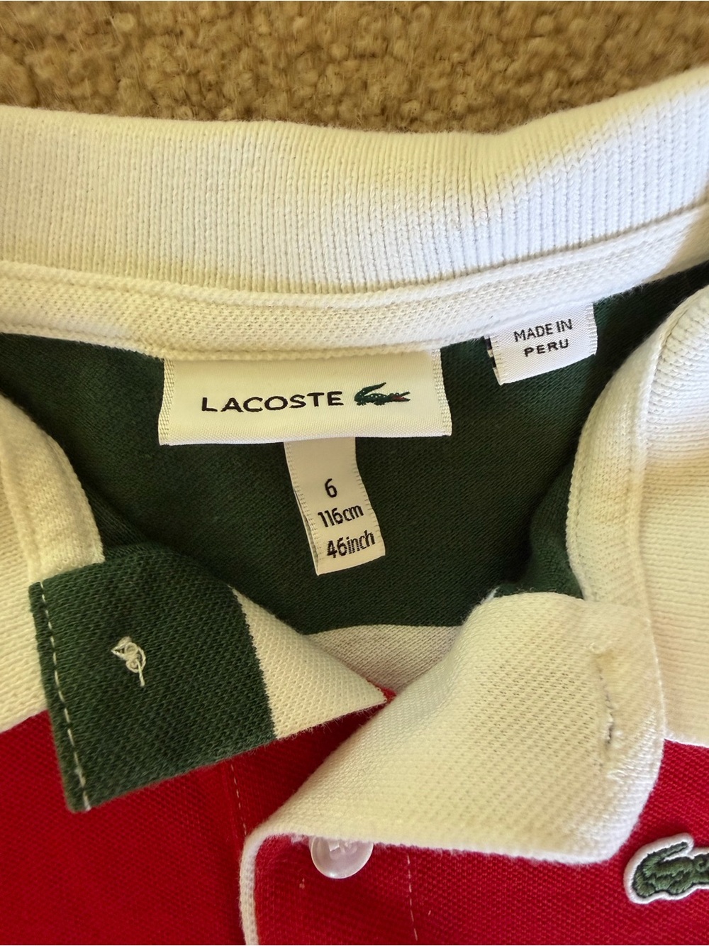 Lacoste Boys' Multicolor Stripe Polo - Red Green Yellow Navy White - Picture 3 of 5